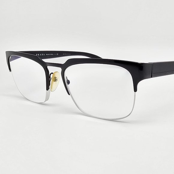 Prada VPR66Q 1BO-1O1 Black Semi Rimless Eyeglasses Frame w/ Flexhinge Italy 54mm - Picture 1 of 12